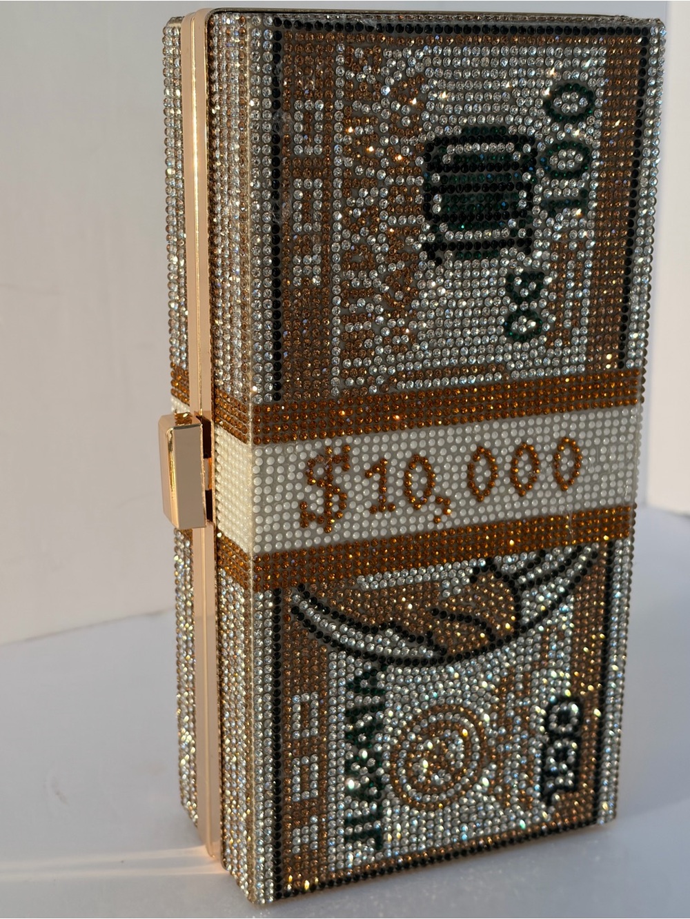 Crystal Money Stack Clutch - Gold, Silver, White